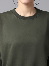 Vimal Jonney Fleece Round Neck Olive Sweatshirt For Women