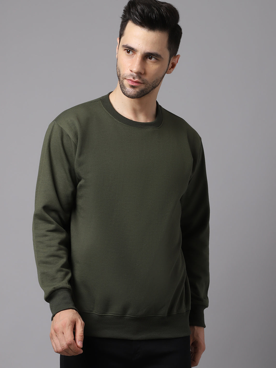 Vimal Jonney Fleece Round Neck Olive Sweatshirt for Men