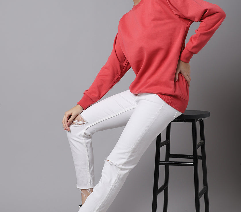 Vimal Jonney Fleece Round Neck Pink Sweatshirt For Women