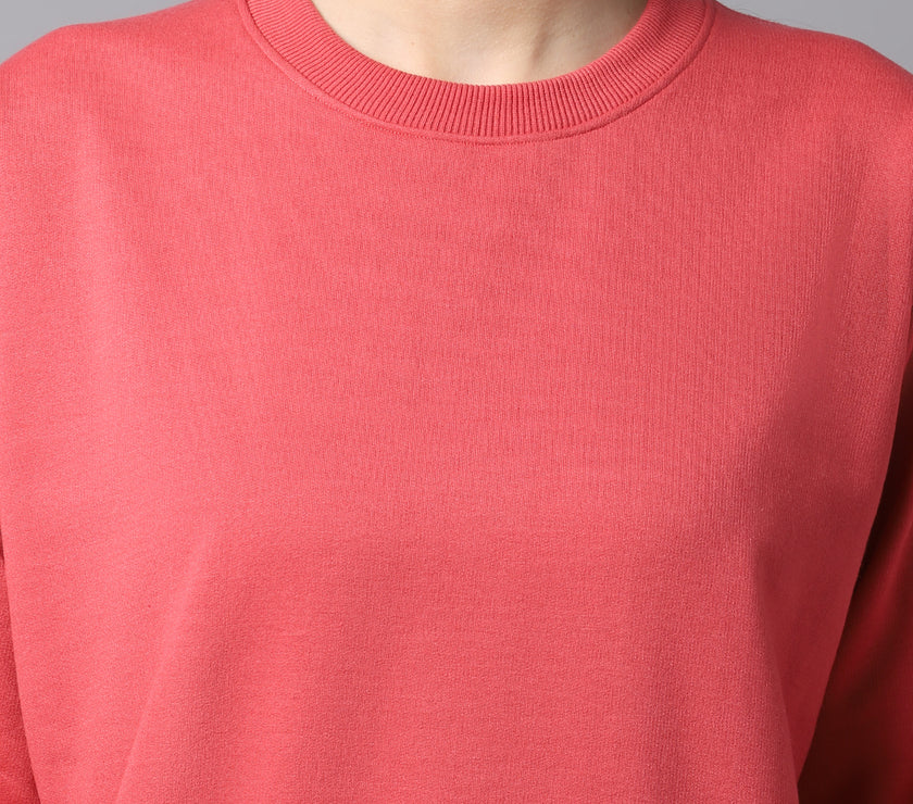 Vimal Jonney Fleece Round Neck Pink Sweatshirt For Women