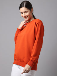 Vimal Jonney Fleece Round Neck Rust Sweatshirt For Women