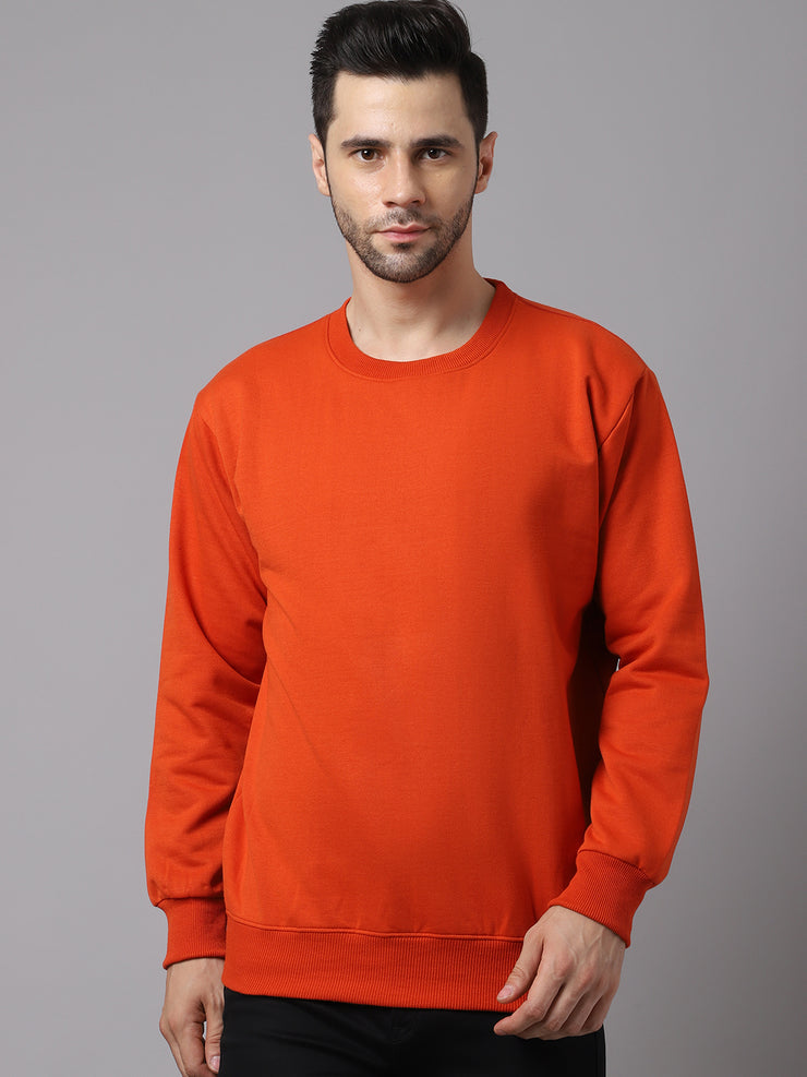 Vimal Jonney Fleece Round Neck Rust Sweatshirt for Men