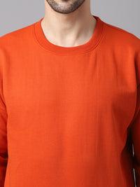Vimal Jonney Fleece Round Neck Rust Sweatshirt for Men