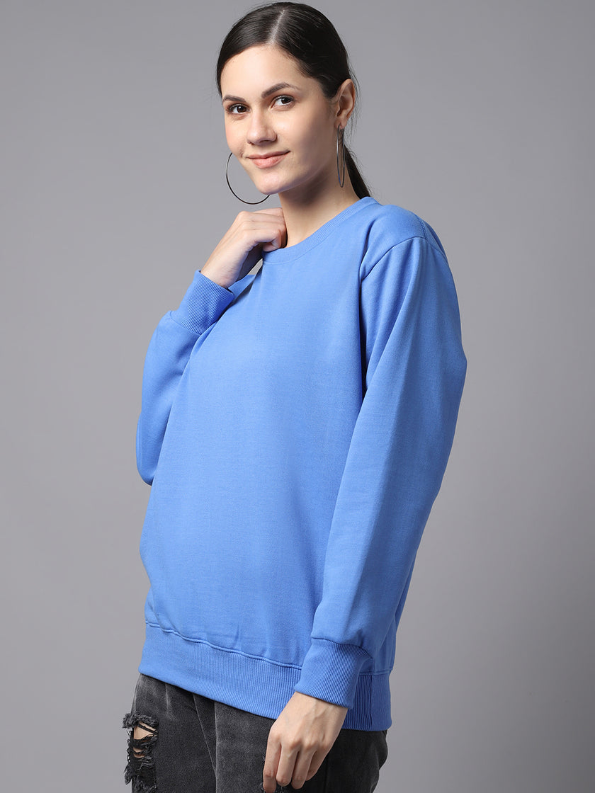 Vimal Jonney Fleece Round Neck Sky Blue Sweatshirt For Women