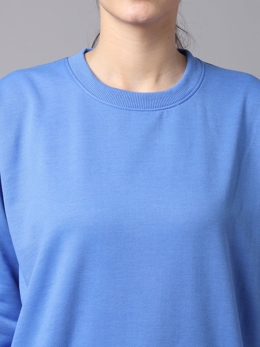 Vimal Jonney Fleece Round Neck Sky Blue Sweatshirt For Women