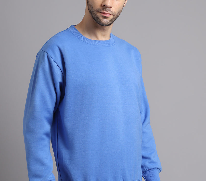 Vimal Jonney Fleece Round Neck Sky Blue Sweatshirt for Men