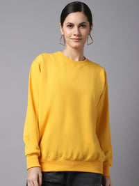 Vimal Jonney Fleece Round Neck Yellow Sweatshirt For Women