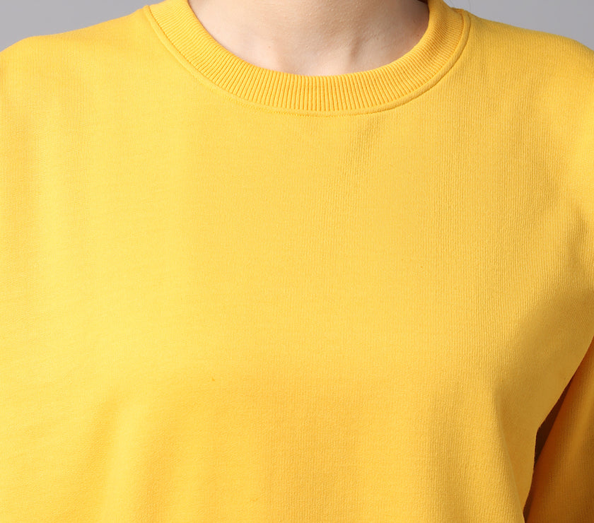 Vimal Jonney Fleece Round Neck Yellow Sweatshirt For Women