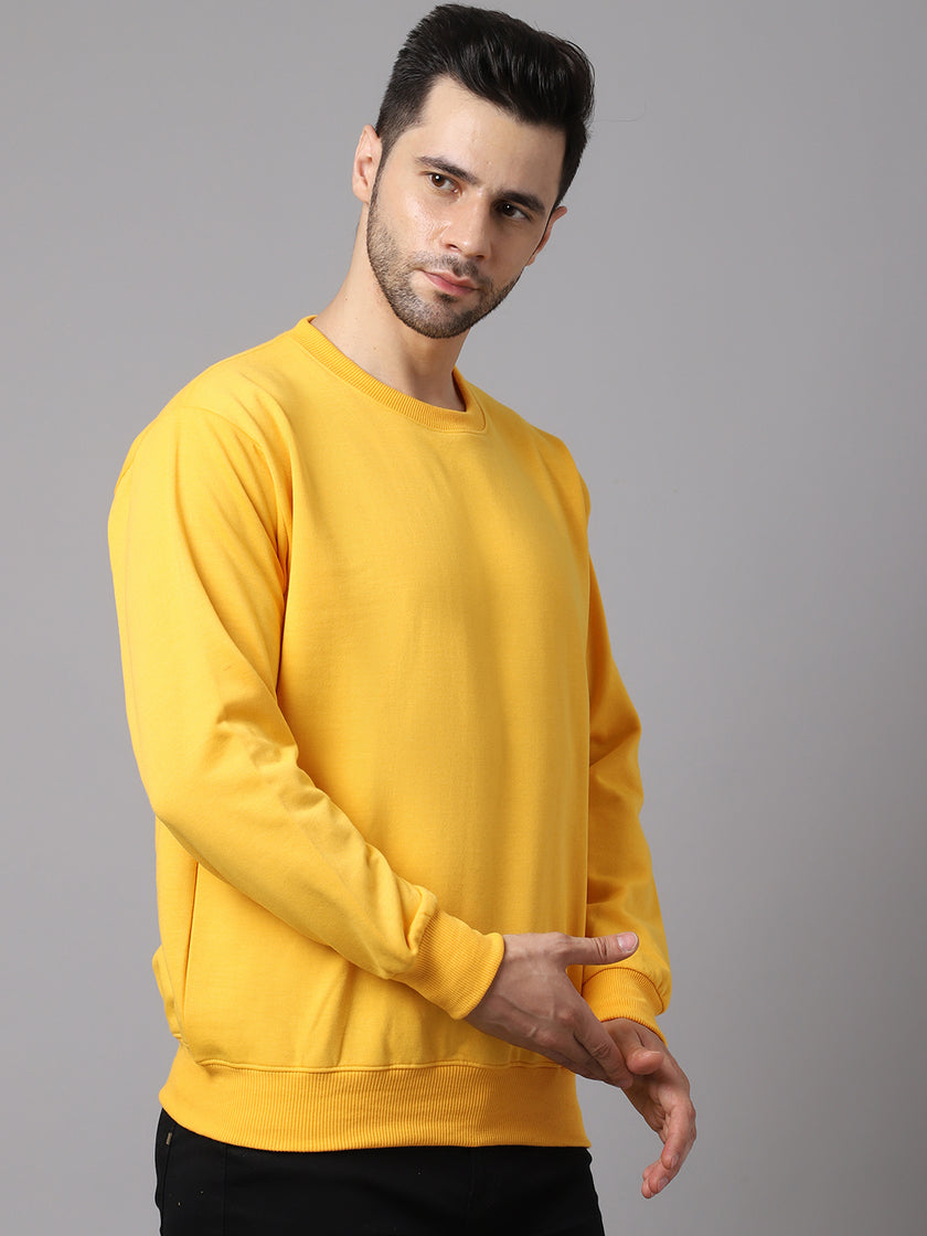 Vimal Jonney Fleece Round Neck Yellow Sweatshirt for Men