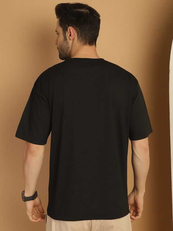Vimal Jonney Printed Black Round Neck Cotton Oversize Half sleeves Tshirt For Men