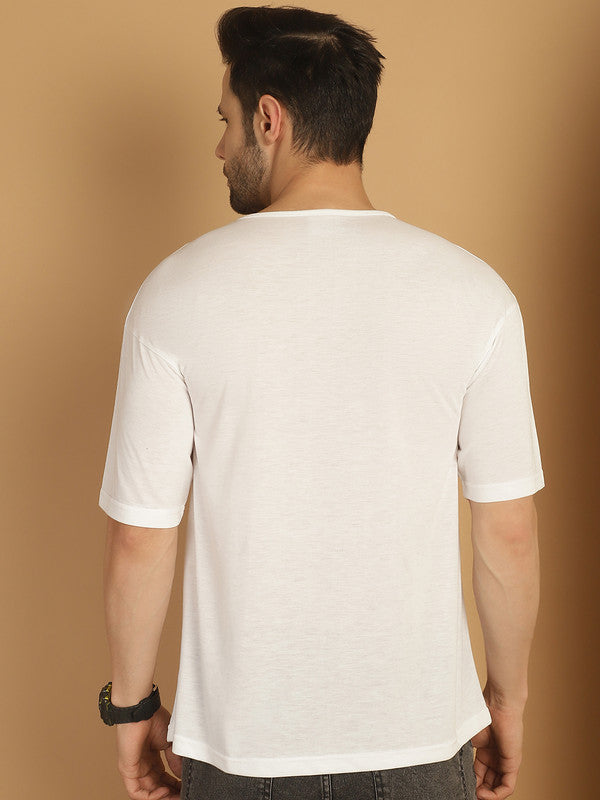 Vimal Jonney Printed White Round Neck Cotton Oversize Half sleeves Tshirt For Men