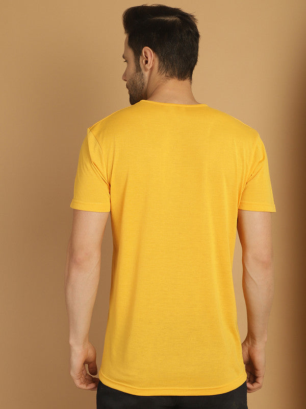 Vimal Jonney Printed Yellow Round Neck Cotton Half sleeves Tshirt For Men