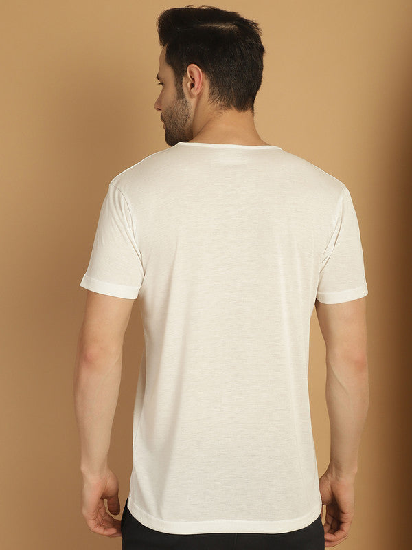 Vimal Jonney Printed White Round Neck Cotton Half sleeves Tshirt For Men