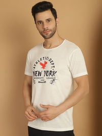 Vimal Jonney Printed White Round Neck Cotton Half sleeves Tshirt For Men