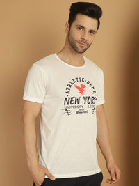 Vimal Jonney Printed White Round Neck Cotton Half sleeves Tshirt For Men