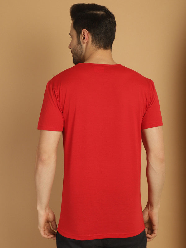 Vimal Jonney Printed Red Round Neck Cotton Half sleeves Tshirt For Men