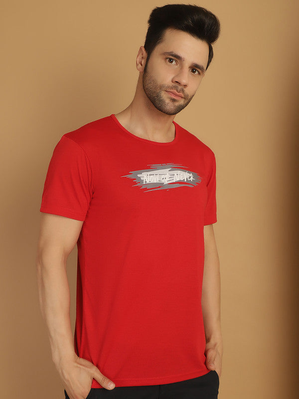 Vimal Jonney Printed Red Round Neck Cotton Half sleeves Tshirt For Men