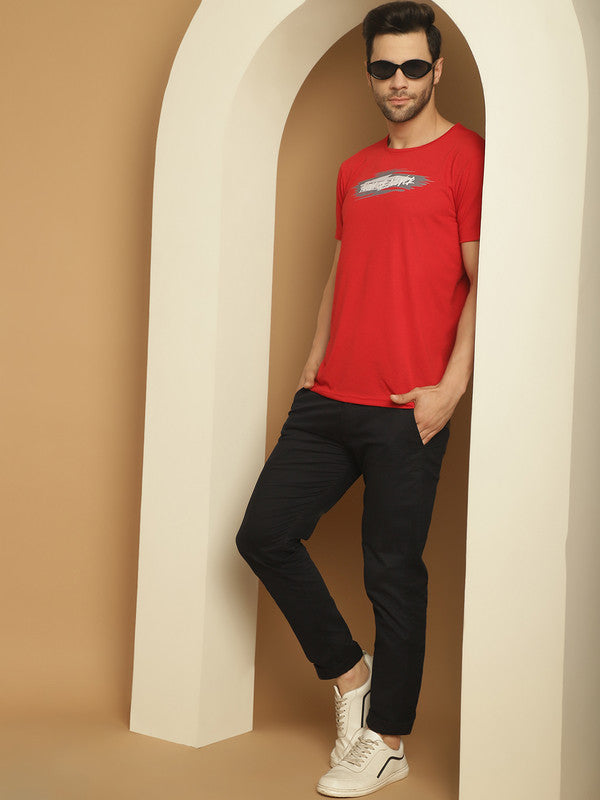 Vimal Jonney Printed Red Round Neck Cotton Half sleeves Tshirt For Men