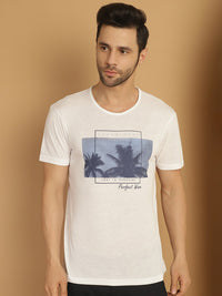 Vimal Jonney Printed White Round Neck Cotton Half sleeves Tshirt For Men