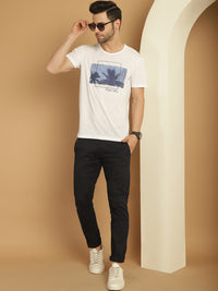 Vimal Jonney Printed White Round Neck Cotton Half sleeves Tshirt For Men