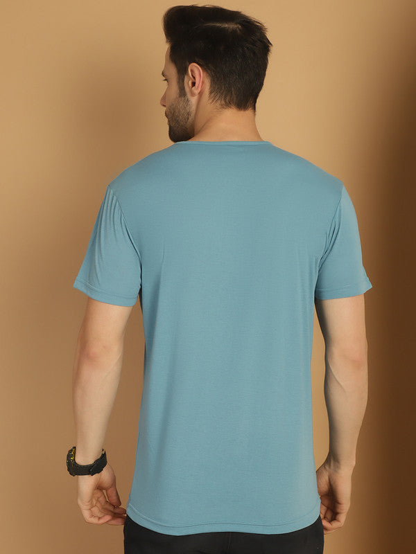 Vimal Jonney Printed Blue Round Neck Cotton Half sleeves Tshirt For Men