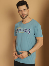 Vimal Jonney Printed Blue Round Neck Cotton Half sleeves Tshirt For Men