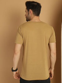 Vimal Jonney Printed Beige Round Neck Cotton Half sleeves Tshirt For Men