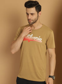 Vimal Jonney Printed Beige Round Neck Cotton Half sleeves Tshirt For Men