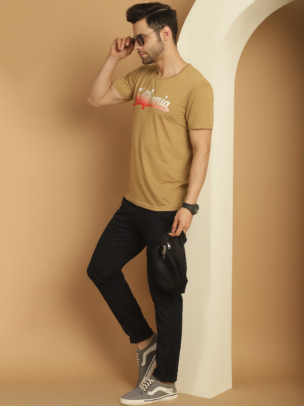 Vimal Jonney Printed Beige Round Neck Cotton Half sleeves Tshirt For Men