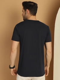 Vimal Jonney Printed Navy Blue Round Neck Cotton Half sleeves Tshirt For Men
