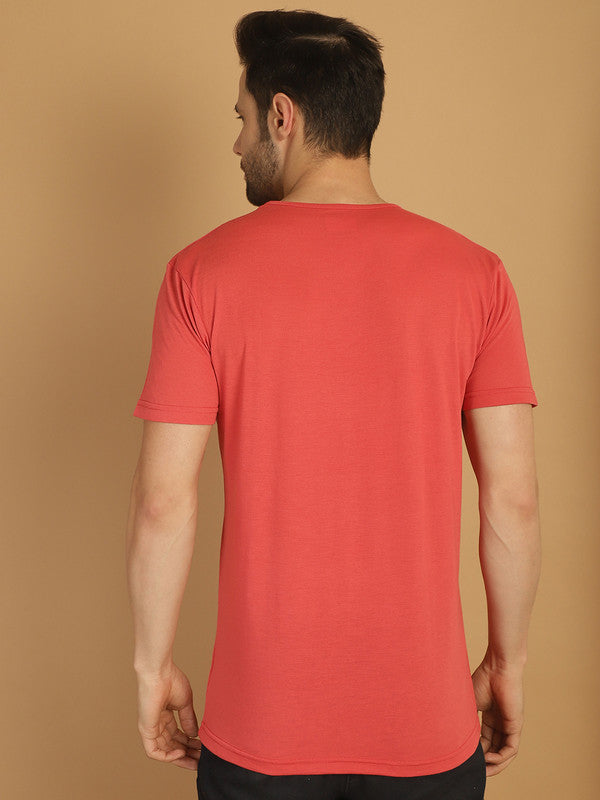 Vimal Jonney Pink Logo Printed Round Neck Cotton Half sleeves Tshirt For Men