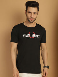 Vimal Jonney Black Logo Printed Round Neck Cotton Half sleeves Tshirt For Men