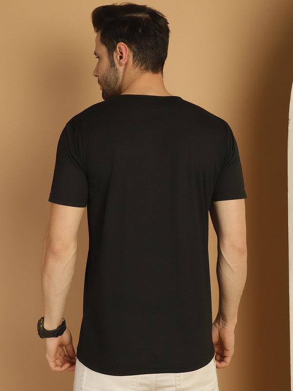 Vimal Jonney Black Logo Printed Round Neck Cotton Half sleeves Tshirt For Men