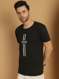 Vimal Jonney Printed Black Round Neck Cotton Half sleeves Tshirt For Men