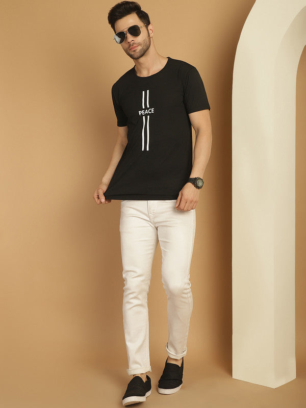 Vimal Jonney Printed Black Round Neck Cotton Half sleeves Tshirt For Men