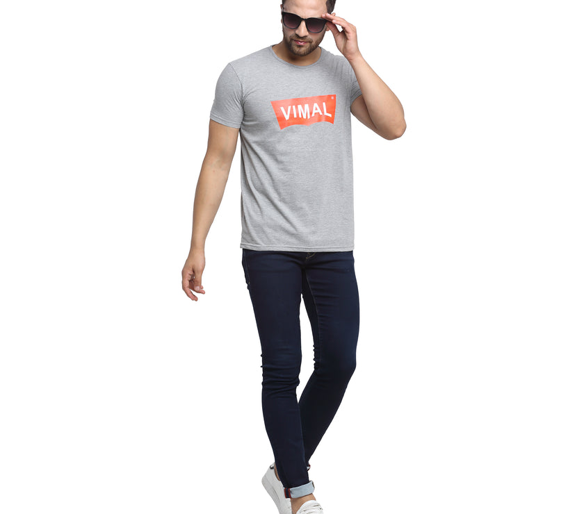 Vimal Jonney Round Neck Silver T-shirt For Men's - Vimal Clothing store