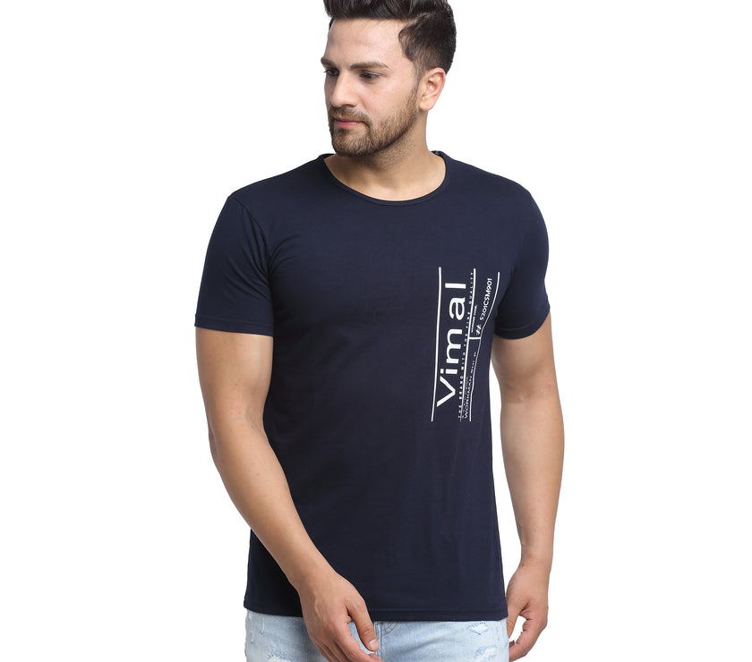 Vimal Jonney Round Neck Dark Blue T-shirt For Men's - Vimal Clothing store