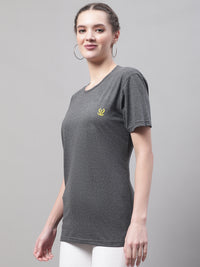 Vimal Jonney Round Neck Cotton Solid Grey T-Shirt for Women