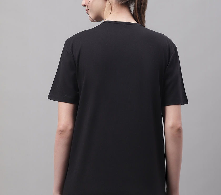 Vimal Jonney Round Neck Cotton Solid Black T-Shirt for Women