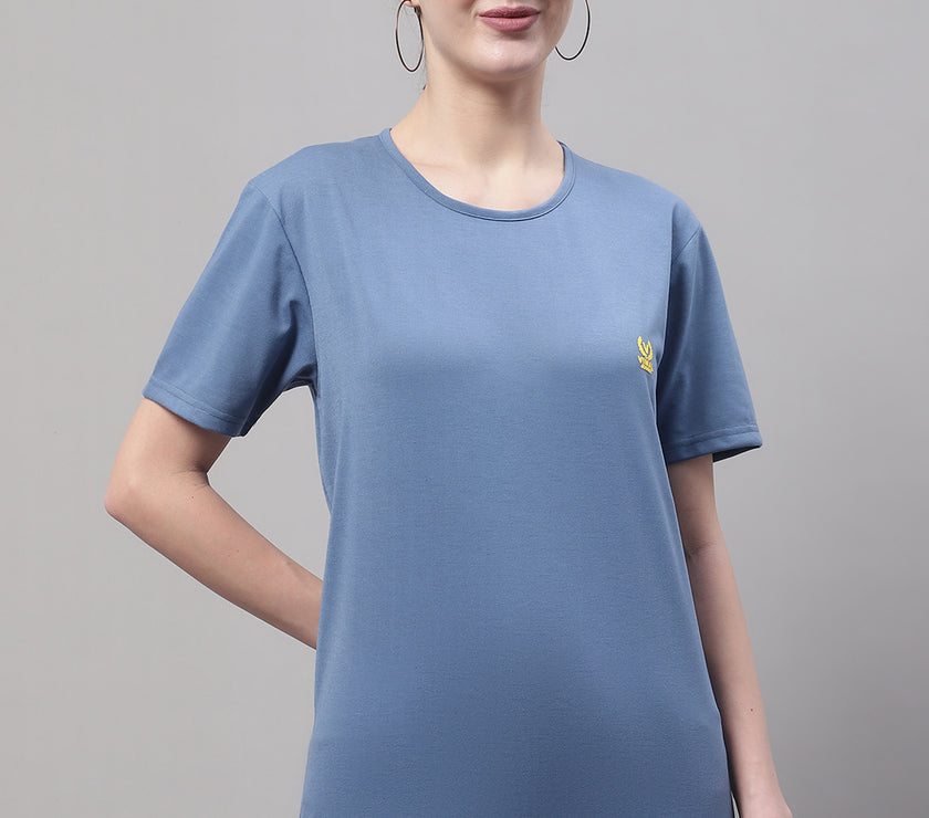Vimal Jonney Round Neck Cotton Solid Dark Grey T-Shirt for Women