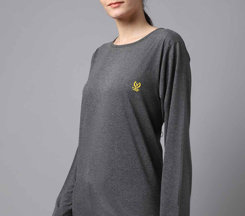 Vimal Jonney Cotton Anthracite FullSleeve T-Shirt For Women