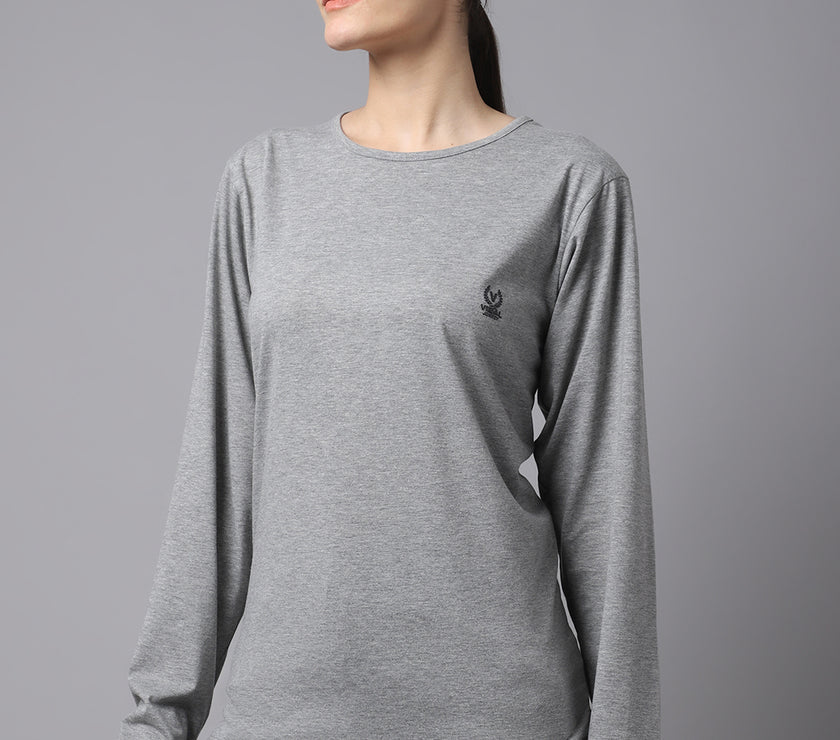 Vimal Jonney Cotton Grey melange FullSleeve T-Shirt For Women