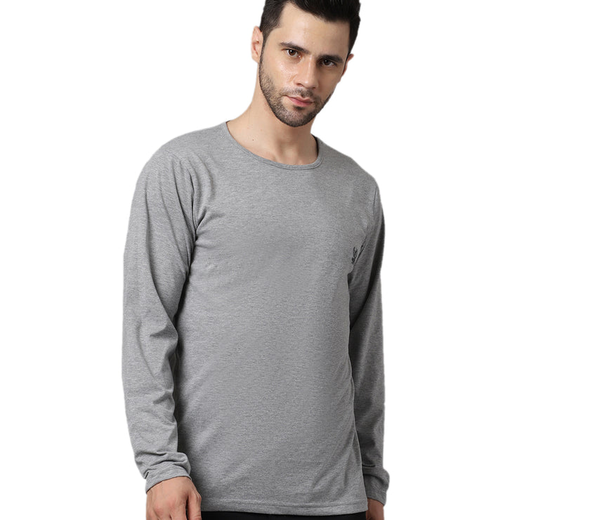 Vimal Jonney Cotton Grey Melange FullSleeve T-Shirt For Men