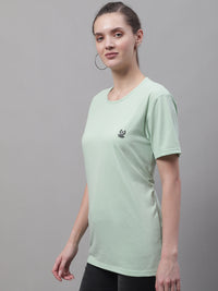 Vimal Jonney Round Neck Cotton Solid Light Green T-Shirt for Women