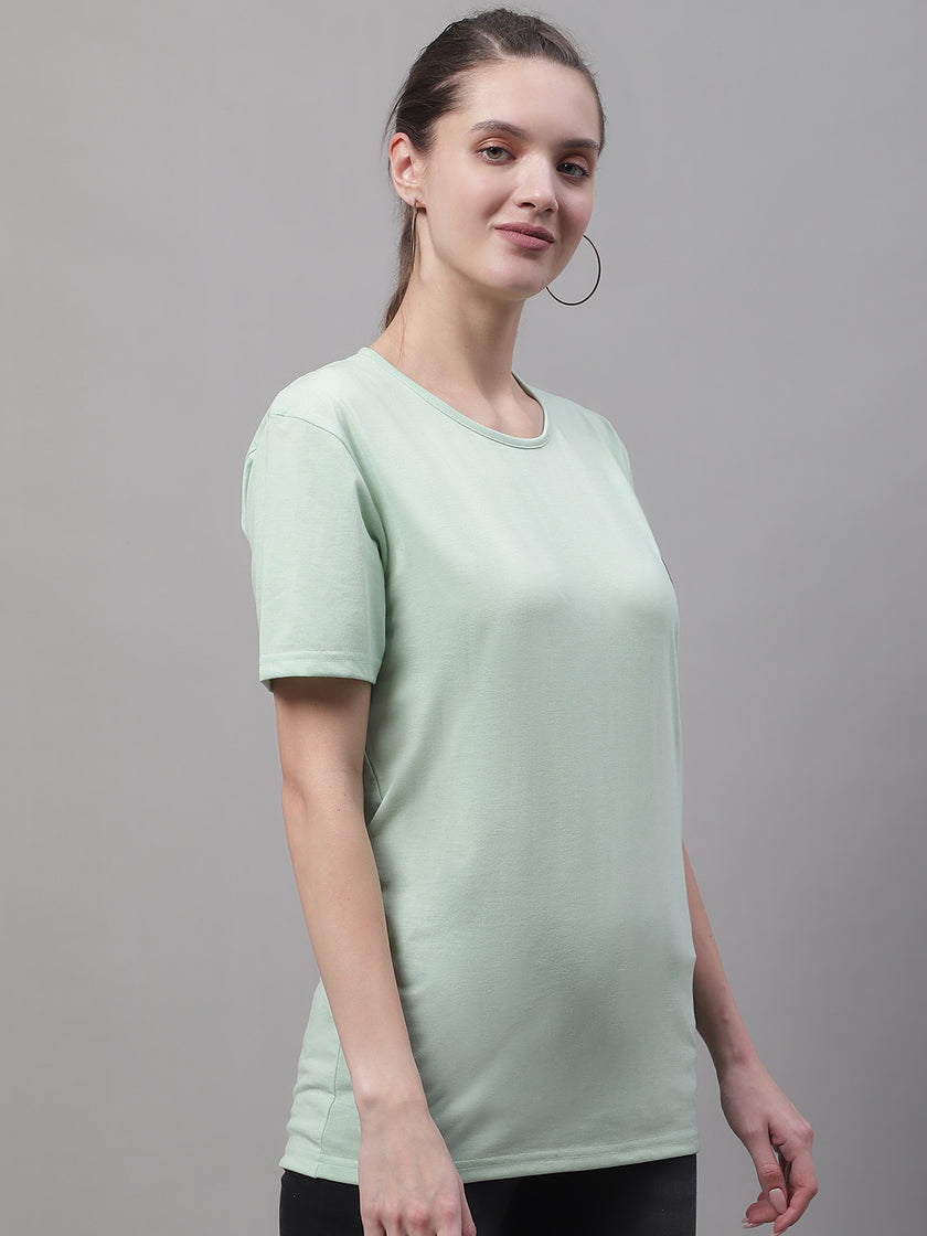 Vimal Jonney Round Neck Cotton Solid Light Green T-Shirt for Women