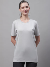 Vimal Jonney Round Neck Cotton Solid Light Grey T-Shirt for Women