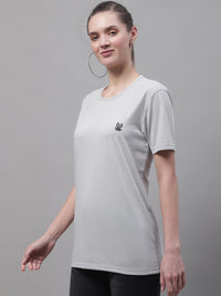 Vimal Jonney Round Neck Cotton Solid Light Grey T-Shirt for Women