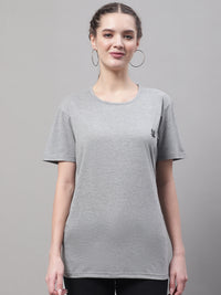 Vimal Jonney Round Neck Cotton Solid Grey Melange T-Shirt for Women