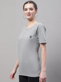 Vimal Jonney Round Neck Cotton Solid Grey Melange T-Shirt for Women