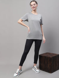 Vimal Jonney Round Neck Cotton Solid Grey Melange T-Shirt for Women